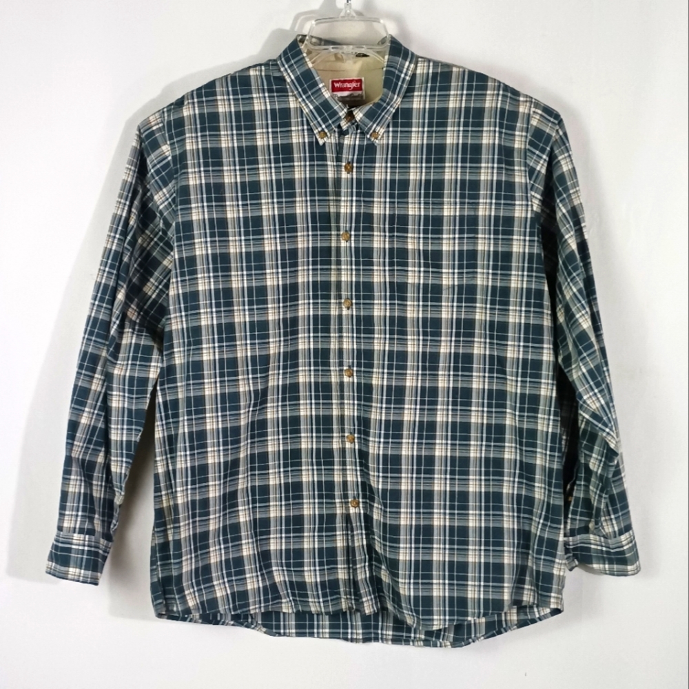Wrangler premium olive plaid shirt men size XL
